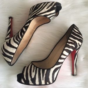 Christian Louboutin Prive Zebra 4.5 " Peep 38.5